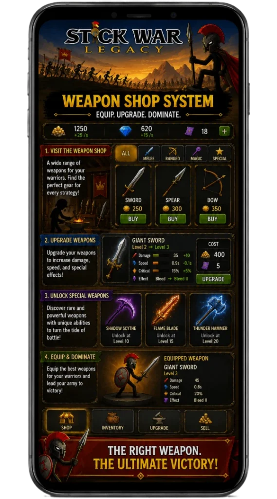 stick war legacy weapon shop system image
